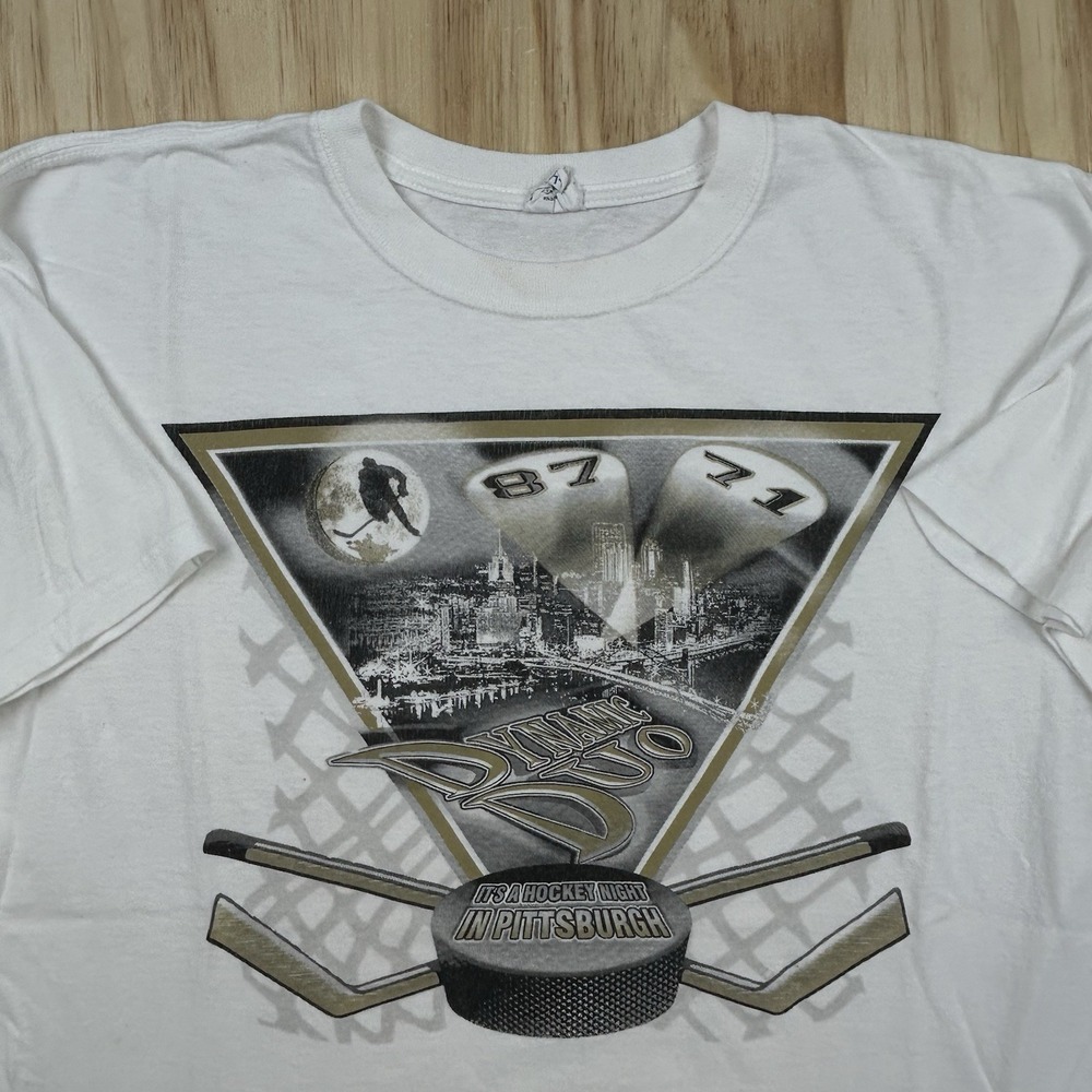 Vintage Y2K Pittsburgh Penguins Dynamic Duo 87 71 White T Shirt Large Hockey L